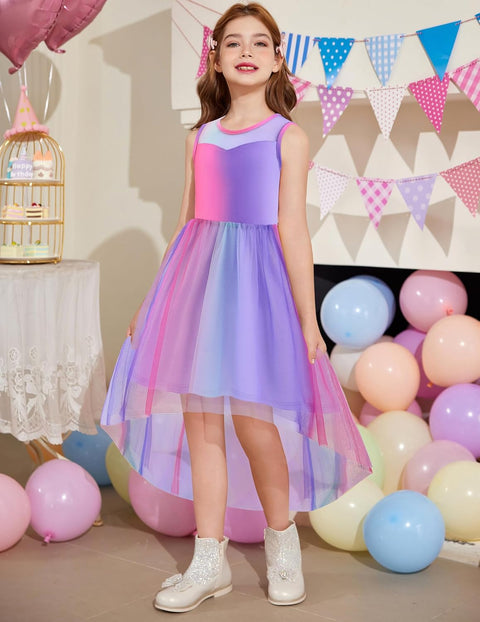 Arshiner Girls Dresses Formal Party Tulle Contrast Mesh Dress with Belt