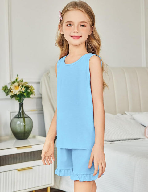 Arshiner Girls Pajamas Ruffle Sleepwear Tank Top and Shorts Set Pjs Outfit