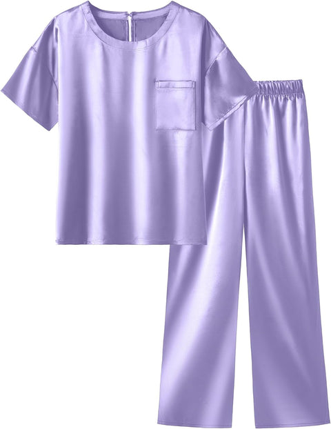 Arshiner Girls' Pajama Sets Satin Soft Silk Pjs Lounge Set Sleepwear