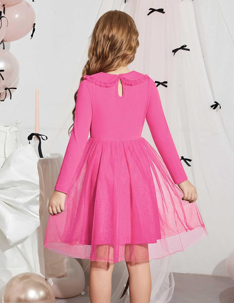 Arshiner Tutu Dress Girls Long Sleeve Peter Pan Collar Party Dresses
