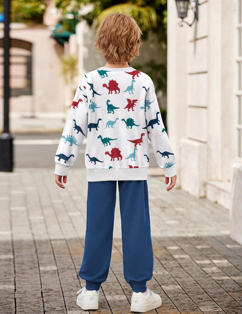 Arshiner Boys Long Sleeve Print Sweatshirt and Pant 2 Piece Set