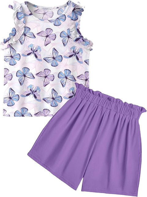 Arshiner Girls 2 Piece Sets Ruffle Trimmed Tank Top and High Waist Shorts