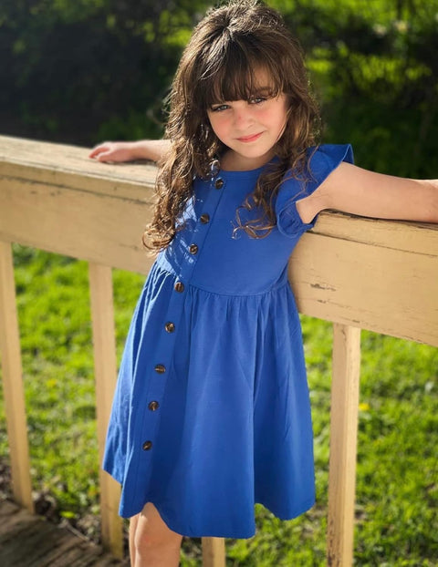 Arshiner Girls Dress Flutter Sleeve A-Line Button Down Sundress