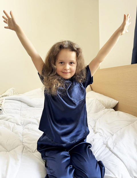 Arshiner Girls' Pajama Sets Satin Soft Silk Pjs Lounge Set Sleepwear