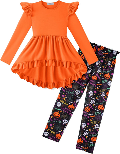 Arshiner Toddler Girl Ruffle Trim Long Sleeve Top and Floral Print Leggings Sets