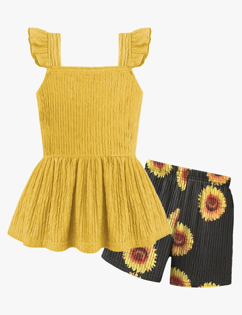 [2-7Y] Arshiner Toddler Girl 2 Piece Outfit Ruffle Top and Shorts Set