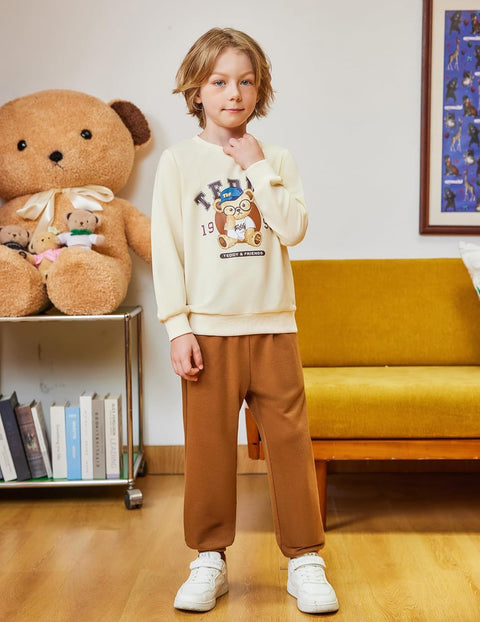 Arshiner Boys Teddy Bear Sweatshirt and Pants Outfit Set
