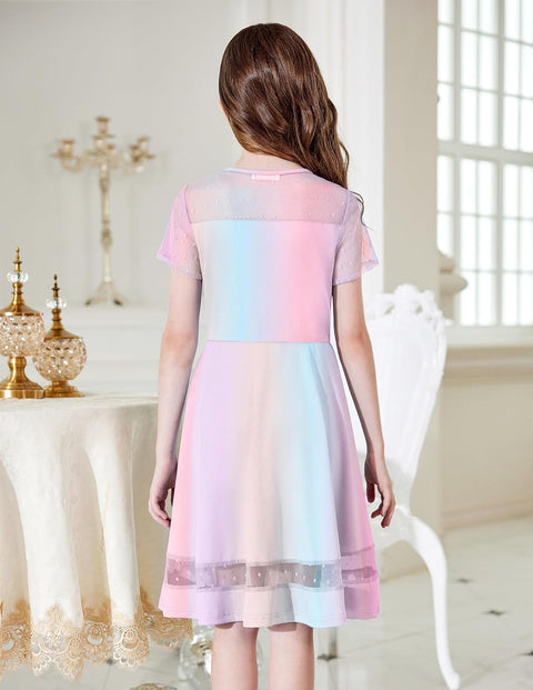 Arshiner Tween Girls Dress Formal Contrast Mesh Short Sleeve A Line Party Dresses