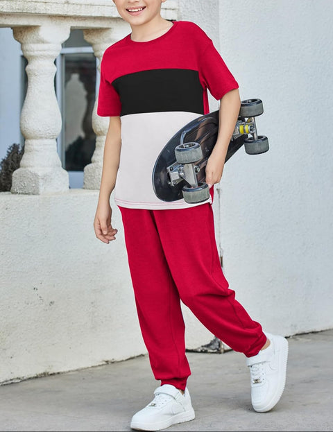 Arshiner Boy's Pants Set - 2 Piece ColorBlock T-Shirt and Pants