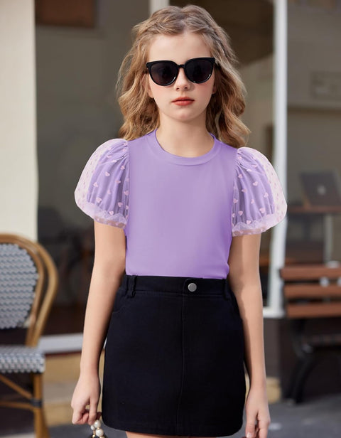 Arshiner Girls Shirts Mesh Puff Short Sleeves Tee Tops