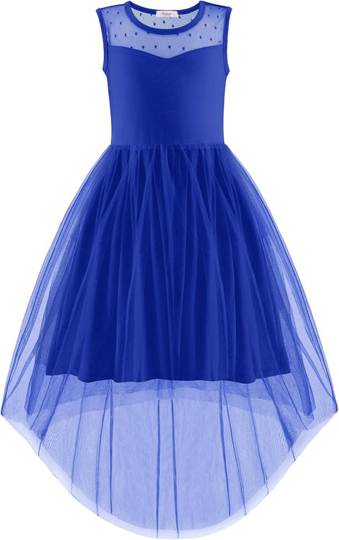 Arshiner Girls Dresses Formal Party Tulle Contrast Mesh Dress with Belt