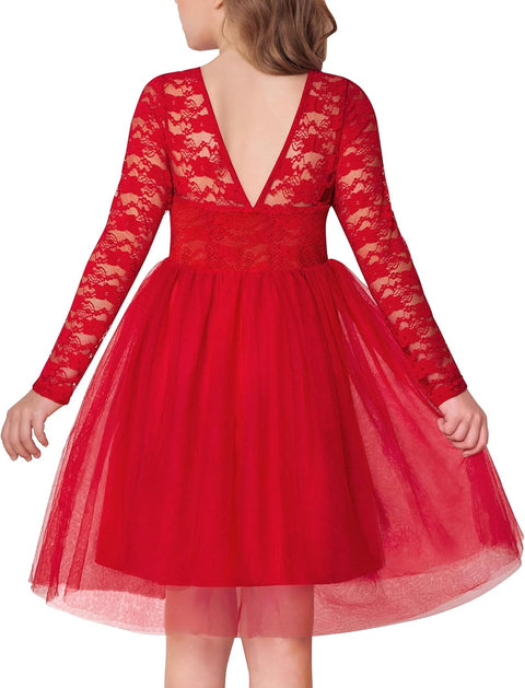 Arshiner Flower Girl Dress V Back Lace Tulle Party Dresses