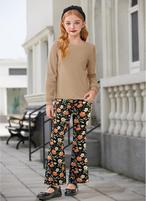 Arshiner Girls 2 Piece Outfits Knit Tulle Puff Top and Flare Pants Set