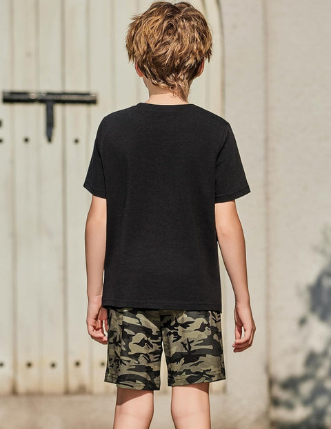 Arshiner Boys' 2-Piece Cotton Outfit Color Block T-Shirt and Shorts Set