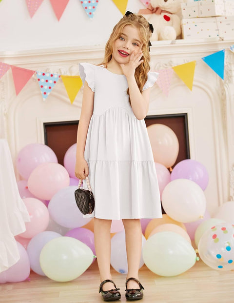 【2-8Y】Arshiner Toddler Dress Girls Backless Tiered Dresses with Pockets
