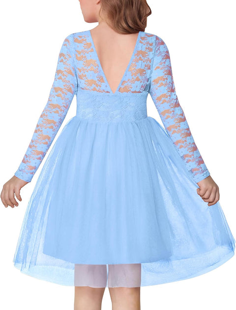 Arshiner Flower Girl Dress V Back Lace Tulle Party Dresses