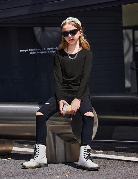 Arshiner Girls Long Sleeve T Shirts Hem Side Soft Tops