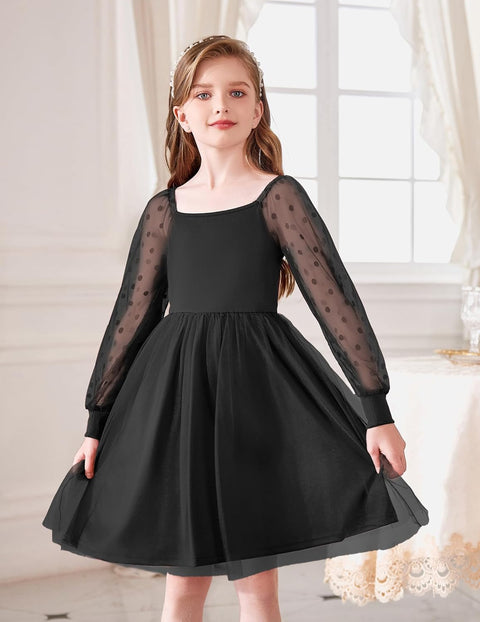 Arshiner Girl Tulle Dress Puff Long Sleeve Teen Girls Party Casual Dresses
