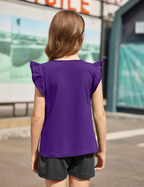 Arshiner Girls Shirts Ruffle Short Sleeve Cute Casual Tops Blouse Tee