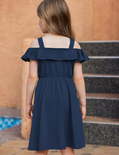 Arshiner Girls Dresses Strap Cold Shoulder Ruffle A Line Dresses