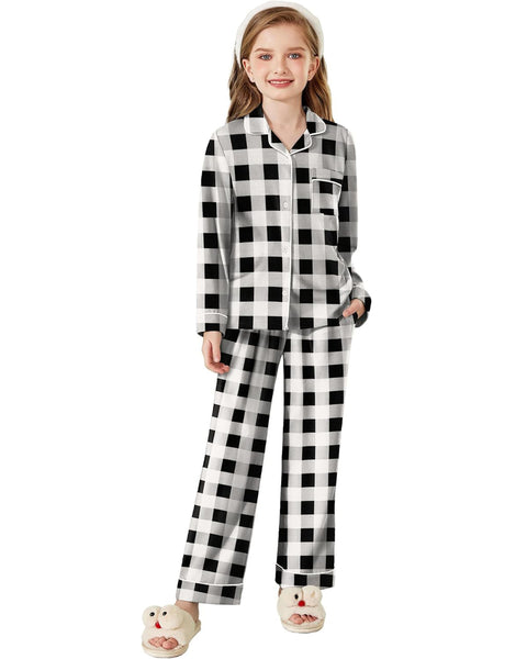 Arshiner Pajamas Set for Girls Plaid Long Sleeve Lounge Set