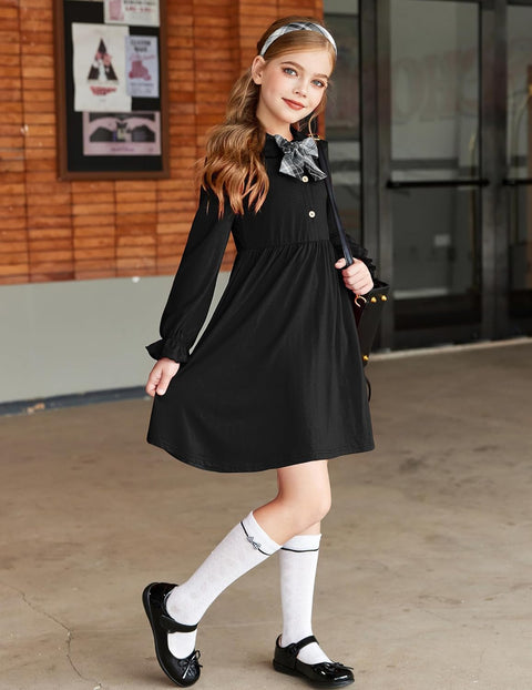 Arshiner Girls Long Sleeve Dress Ruffle Cotton Dresses
