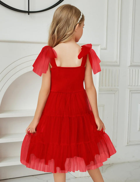 Arshiner Girls Dresses Sleeveless Bow-Tie Straps Tulle Dress