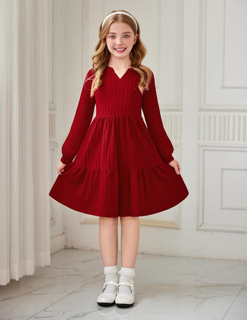 Arshiner Girls Dresses Lantern Long Sleeve Casual Dress