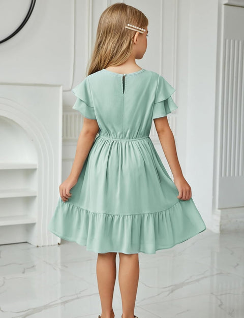 Arshiner Girls Dresses Formal Ruffle Sleeve Chiffon Pleated Dress