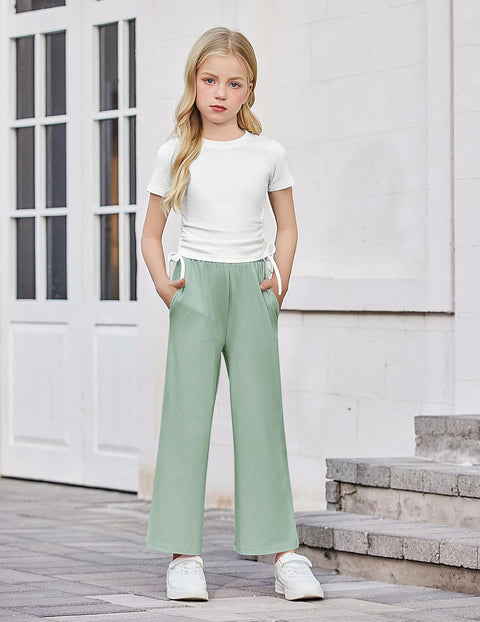 Arshiner Girls Sets Ruched Drawstring Tops and Wide Leg Pants