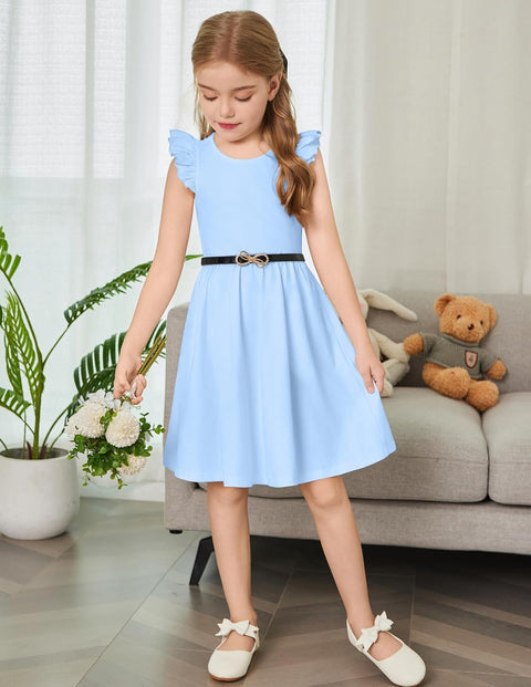 Arshiner Toddler Dress Girls Summer Ruffle Sleeve Backless Dresses Casual Sundress with Pockets 2-8Y