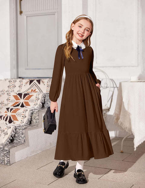 Arshiner Girls Maxi Dresses Lantern Long Sleeve Holiday Dress