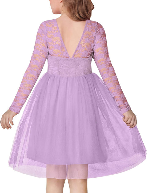 Arshiner Flower Girl Dress V Back Lace Tulle Party Dresses