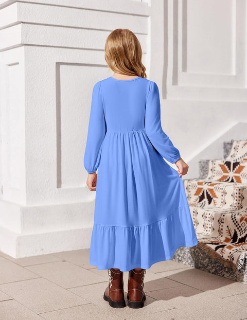 Arshiner Girls Maxi Dresses Lantern Long Sleeve Holiday Dress