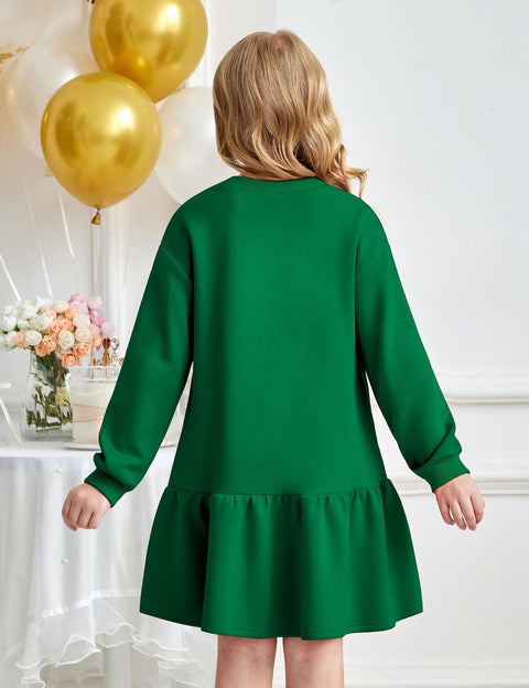 Arshiner Girls Dresses Long Sleeve Pullover Drop Shoulder Dress