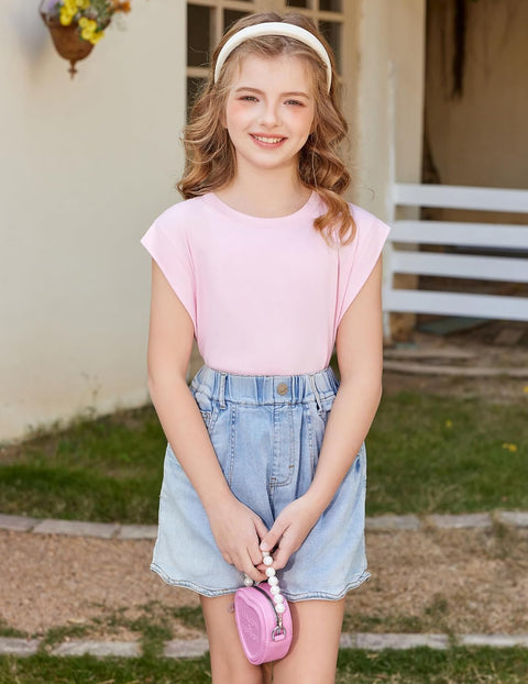 Arshiner Girls T Shirts Cap Sleeves Casual Summer Tops Tank Tee