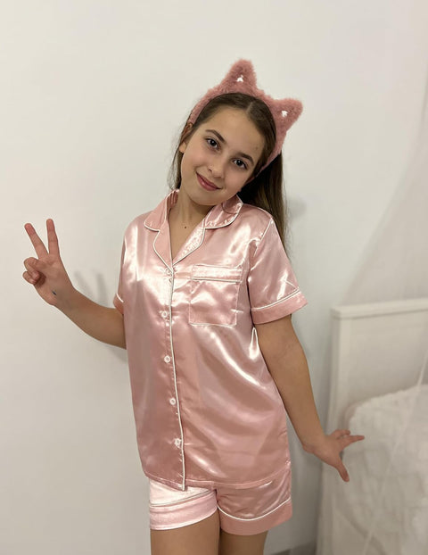 Arshiner Girls Pajamas Silk Satin Pajama Sleepwear Button Down Pj Set