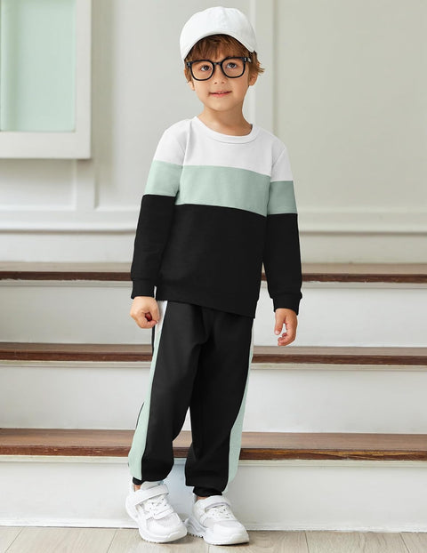 Arshiner Boys 2 Piece Outfit Color Block Sweatshirt & Sweatpants