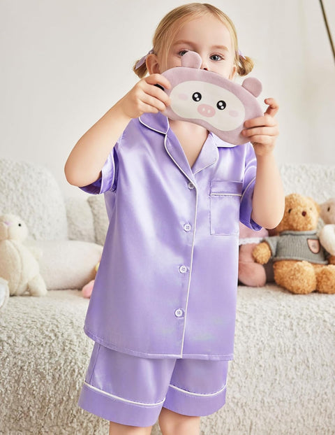 Arshiner Girls Pajamas Silk Satin Pajama Sleepwear Button Down Pj Set