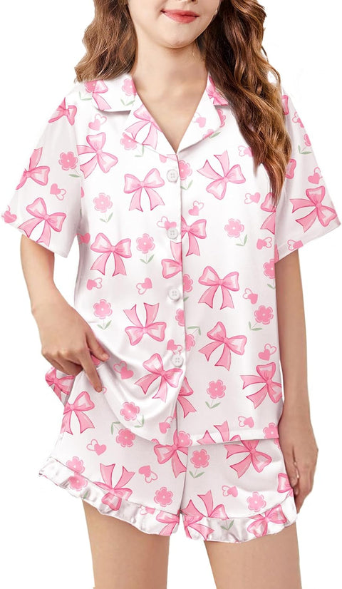 Arshiner Girls Pajamas Silk Satin Pajama Set