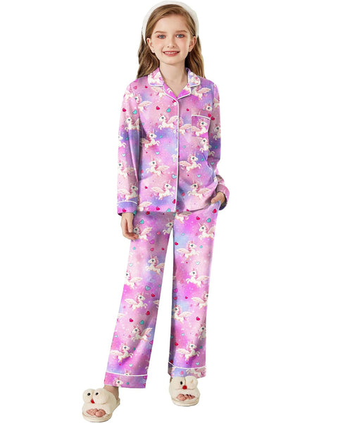 Arshiner Pajamas Set for Girls Plaid Long Sleeve Lounge Set