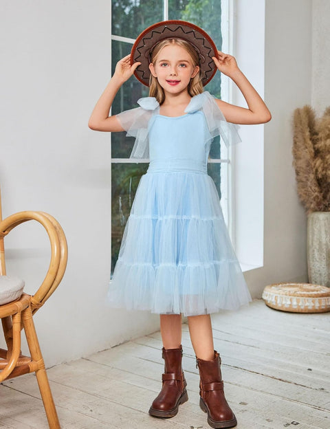 Arshiner Girls Dresses Sleeveless Bow-Tie Straps Tulle Dress