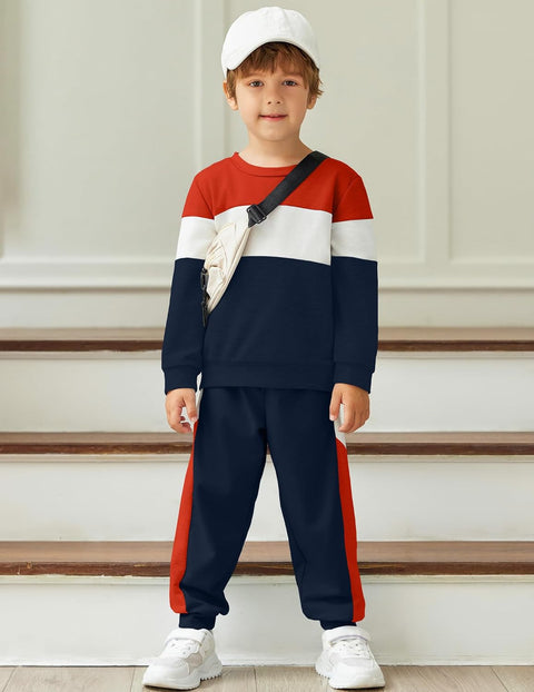 Arshiner Boys 2 Piece Outfit Color Block Sweatshirt & Sweatpants