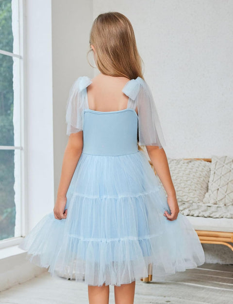 Arshiner Girls Dresses Sleeveless Bow-Tie Straps Tulle Dress