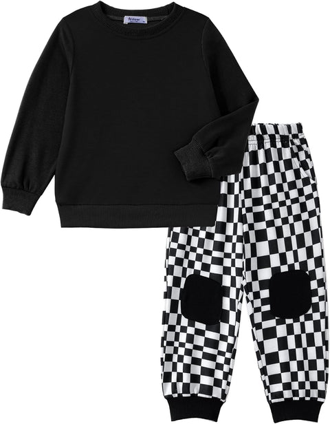 Arshiner Boys Long Sleeve Print Sweatshirt and Pant 2 Piece Set