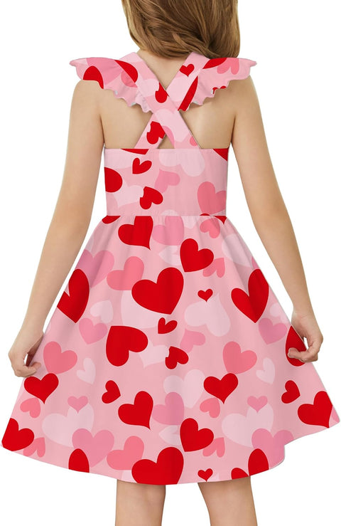 Arshiner Toddler Dress Girls Summer Ruffle Sleeve Backless Dresses Casual Sundress with Pockets 2-8Y