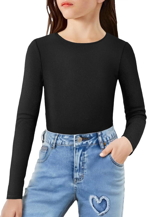 Arshiner Girls Long Sleeve Ribbed Knit Shirts