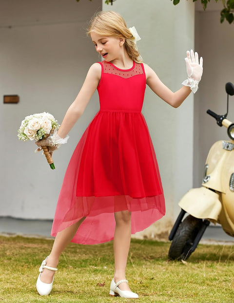 Arshiner Girls Dresses Formal Party Tulle Contrast Mesh Dress with Belt