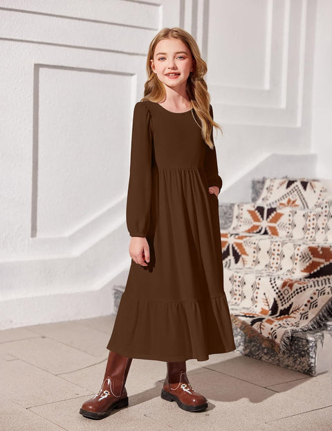 Arshiner Girls Maxi Dresses Lantern Long Sleeve Holiday Dress