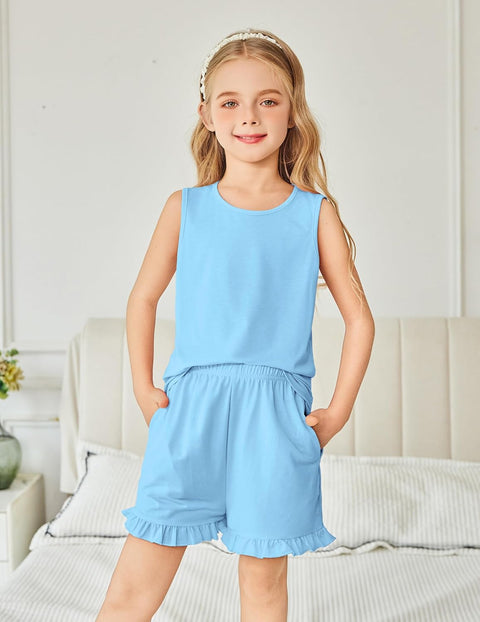 Arshiner Girls Pajamas Ruffle Sleepwear Tank Top and Shorts Set Pjs Outfit
